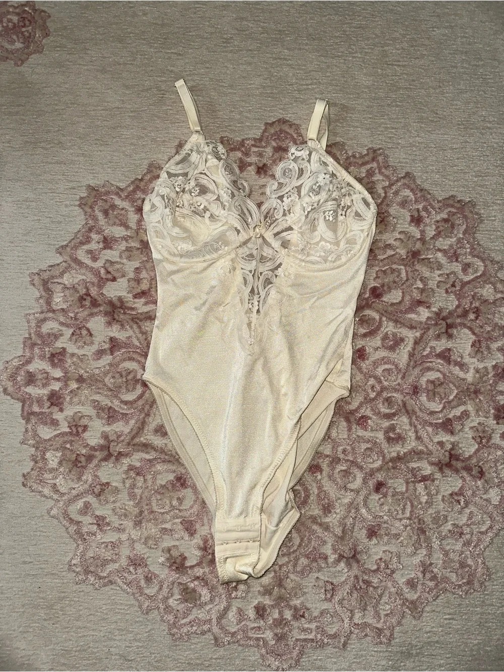 Vintage Eve Stillman Lady Marlene Lace Teddy 36C Ivory Bodysuit Old Hollywood